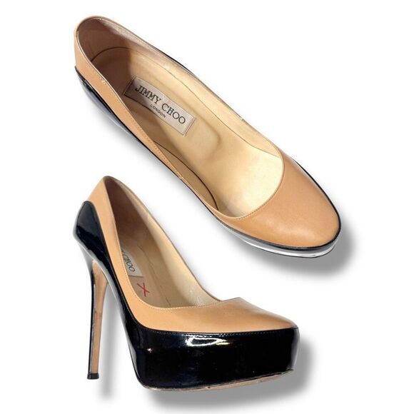 Jimmy Choo Shoe Sepia 2 Toned Platform Pump Camel / Black Women’s Size 38.5 (8) - Picture 2 of 10